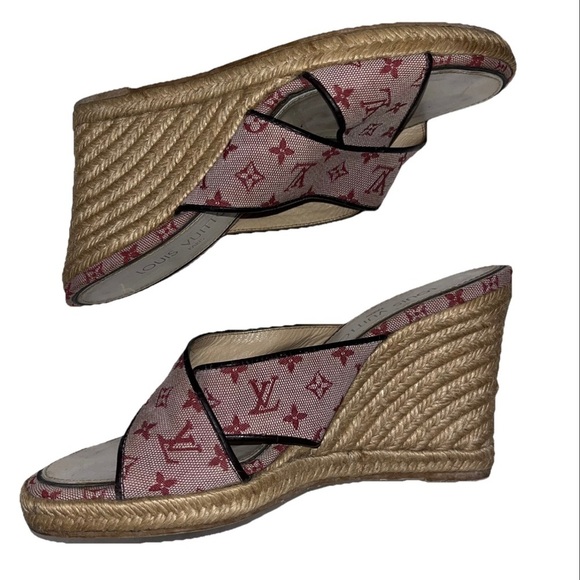 Vintage LOUIS VUITTON Espadrille Wedge Sandals Pink Monogram EU 38.5 US 8 Y2K - Picture 5 of 11